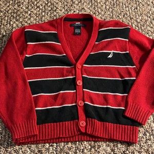 Red Nautical stripes button sweater 4